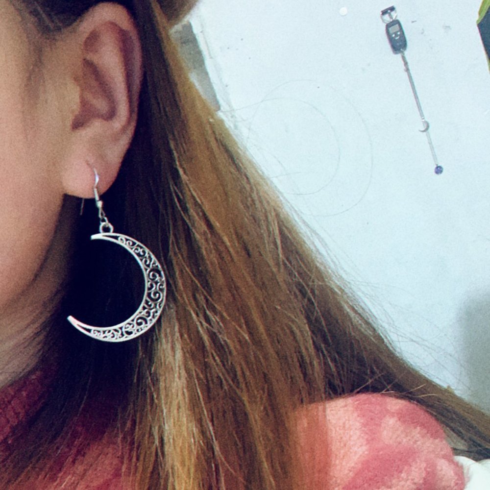 💞925 Silver Plated Trendy Ethnic Moon Drop Earrings, MLNN1147 - Picture 3 of 4
